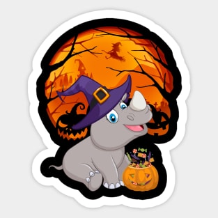 Rhinoceros pumpkin witch Sticker